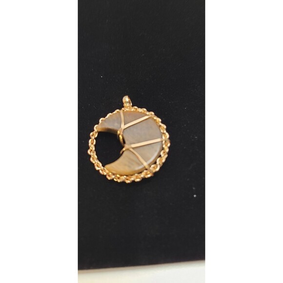 Moon Pendant Tiger Eye Gem Stone  Crystal Necklace 1.5" Diameter - Picture 3 of 5